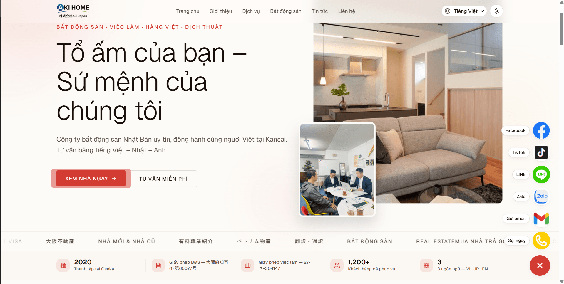 Website Akihome — thiết kế bởi Kaikun Tech (Bất động sản, 2025)