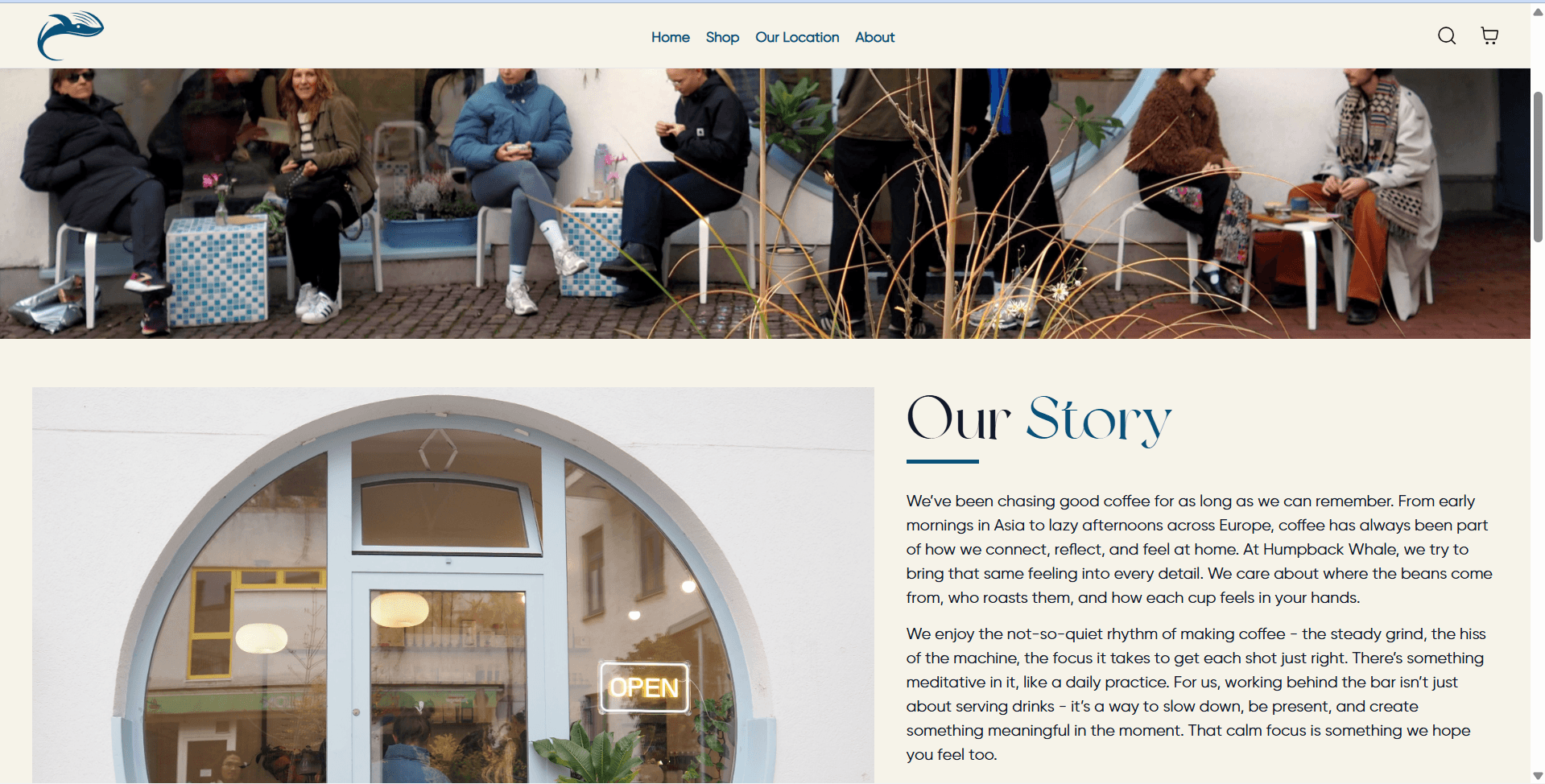 Website Humpback Whale Coffee — thiết kế bởi Kaikun Tech